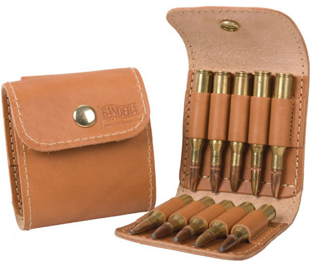 Leather Ammo Case Brown 10 Regular Loops Bandera USA, Fine